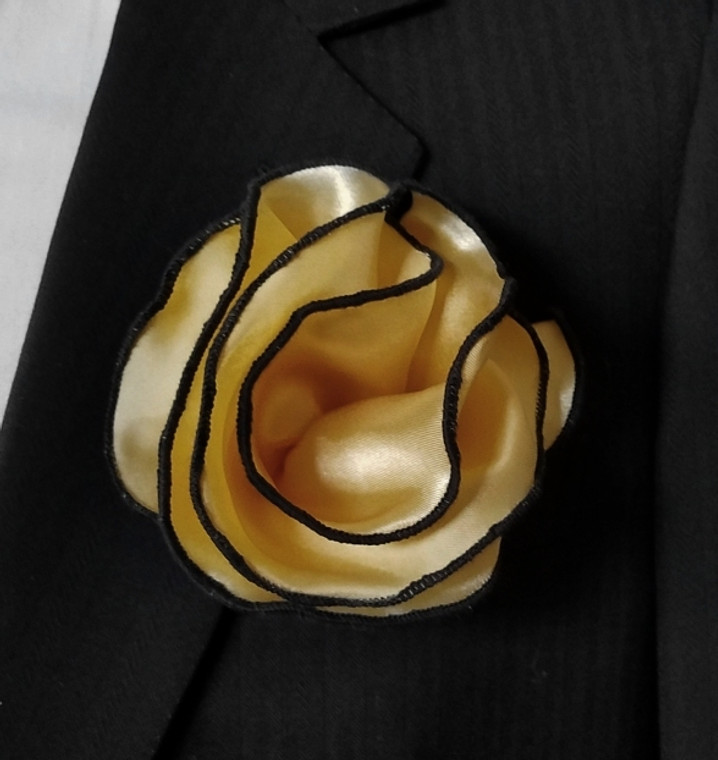 Antonio Ricci 2-in-1 Pouf Round Pocket Square - Black on Light Gold