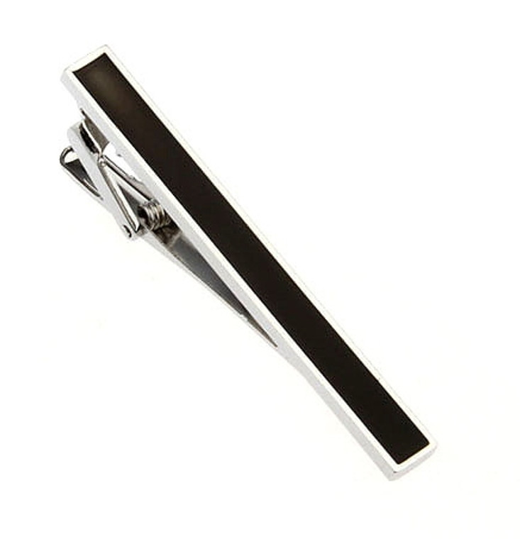 Silver & Black Insert Design Tie Bar Clip