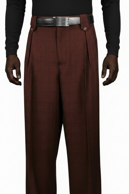 Veronesi 100% Wool Wide-Legged Slacks - Burgundy Plaid