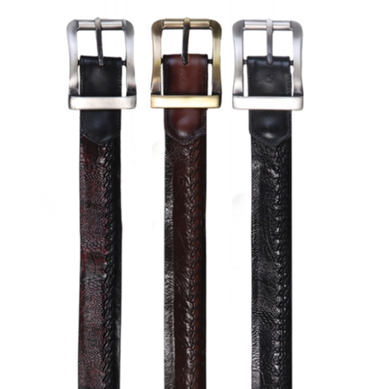 Los Altos Genuine Ostrich Leg and Braided Leather Casual Belt