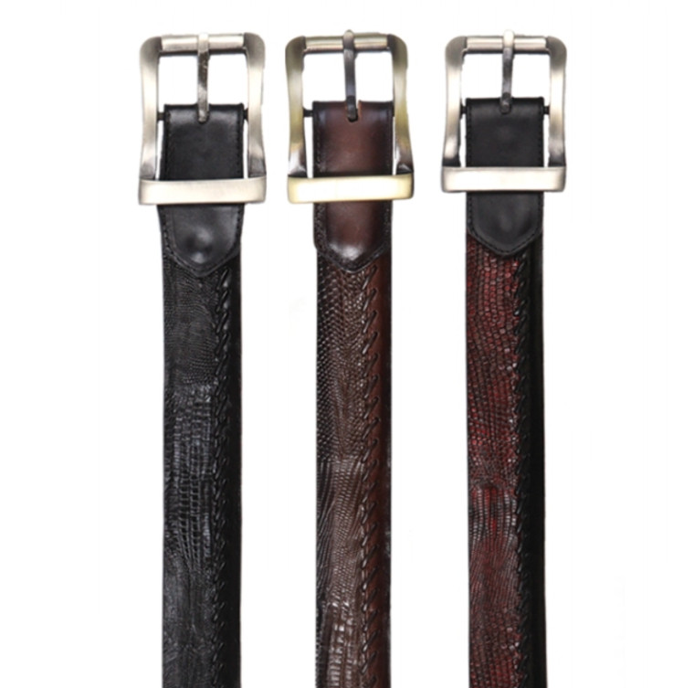 Los Altos Genuine Teju Lizard and Braided Leather Casual Belt