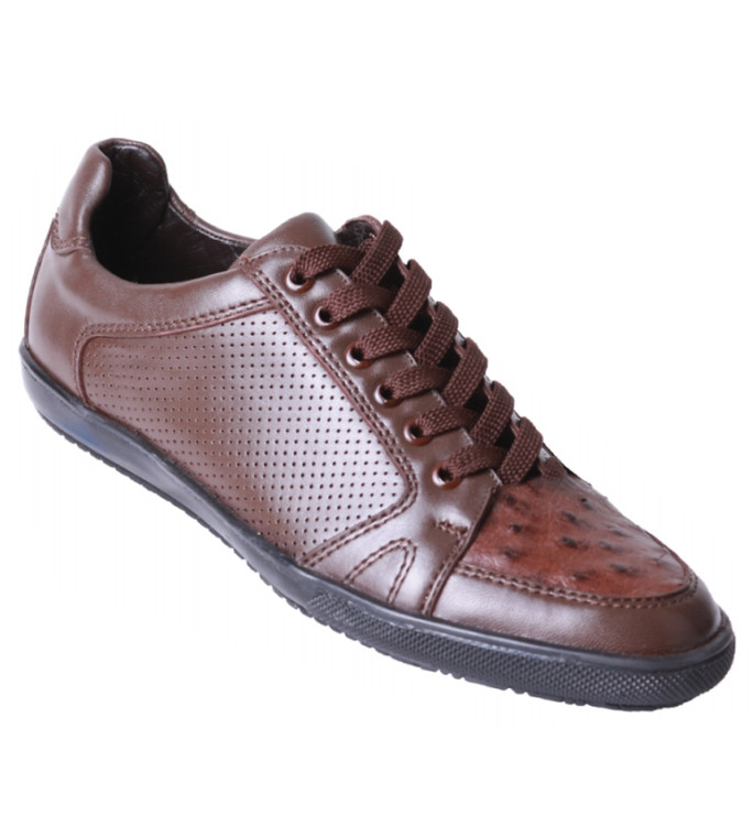 Los Altos Genuine Ostrich Quill Brown Sneaker