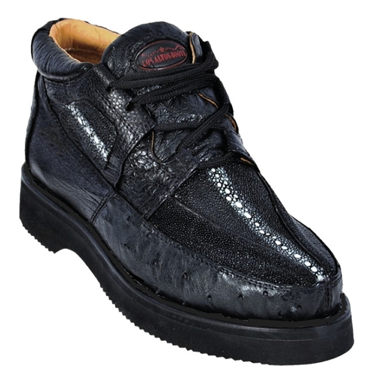 Los Altos Genuine Ostrich Quill & Stingray Casual Ankle Boot - Black