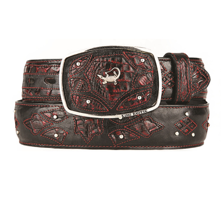 King Exotic Genuine Caiman Cut-Out Design Western Belt - Black