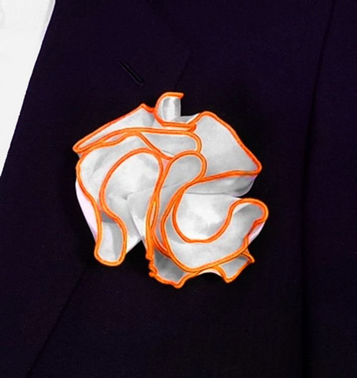 Antonio Ricci 2-in-1 Pouf Round Pocket Square - Orange on White