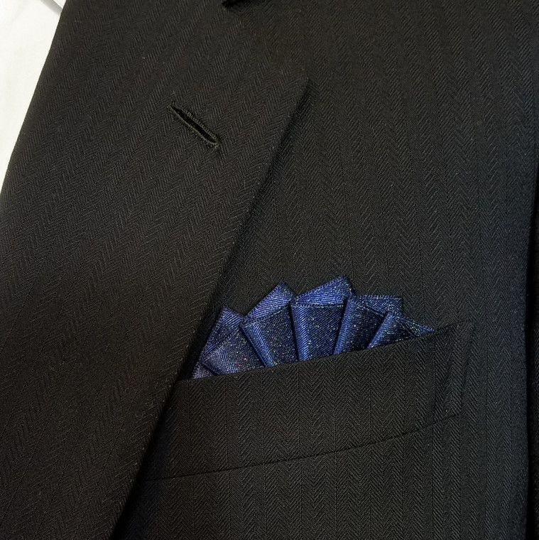 French Ruffle Faux Pocket Square Pin - Navy Blue Shimmer