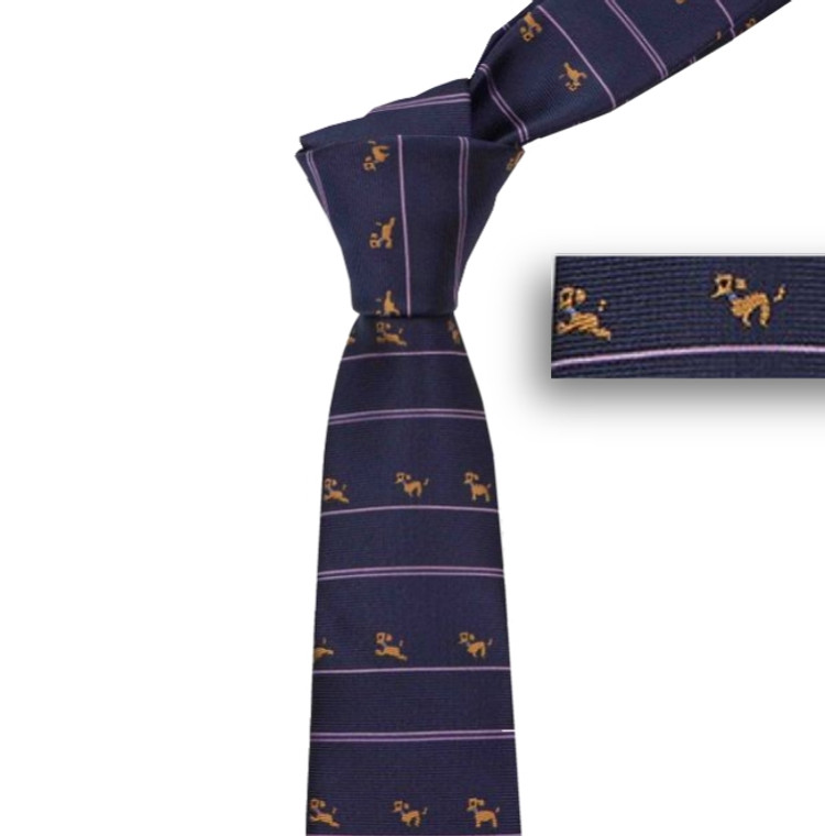 Brown Puppy Dog Theme Dark Blue with Purple Skinny Tie