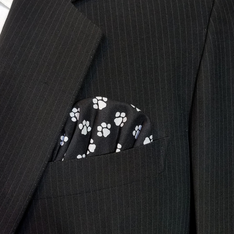 Black Cotton Dog Paw Print Pre-Folded Pocket Square Insert