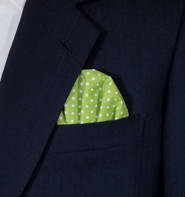 Bright Green Polka Dots - 100% Cotton Pre-Folded Pocket Square Insert