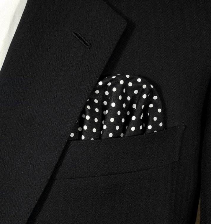 Black Polka Dots - 100% Cotton Pre-Folded Pocket Square Insert