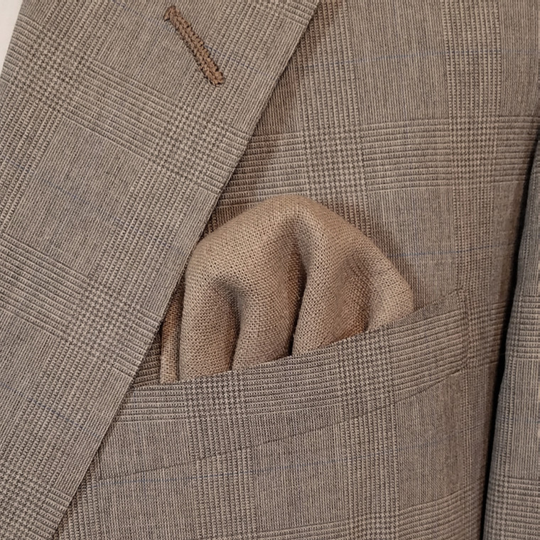 Men's Sand Tan 100% Linen Pre-Folded Pocket Square Insert - Fan Design
