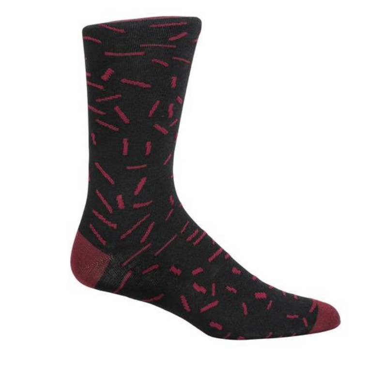 ThreadJar Premium Cotton & Spandex Socks - Burgundy Dashes on Black