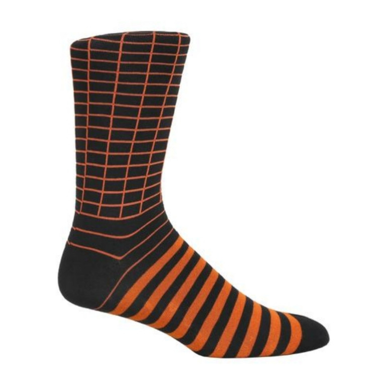 ThreadJar Premium Cotton & Spandex Socks -  Orange Stripes on Black