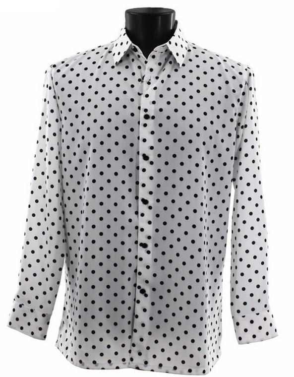 Bassiri Black Polka Dot on White Long Sleeve Camp Shirt