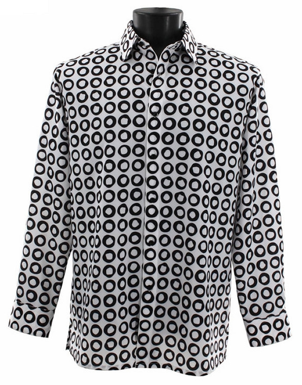  Bassiri Black Circles on White Long Sleeve Camp Shirt