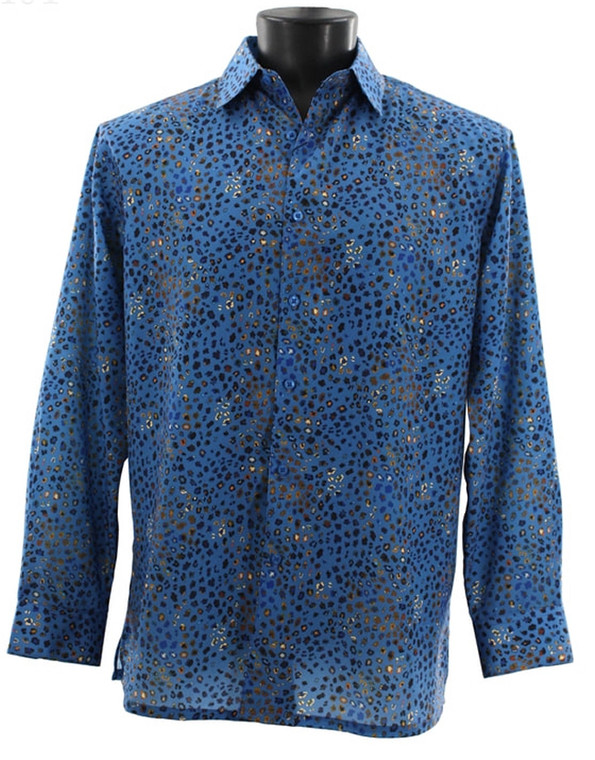  Bassiri Long Sleeve Camp Shirt - Abstract Speckles on Blue