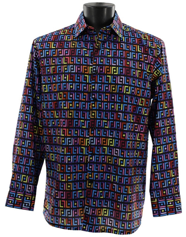 Bassiri Long Sleeve Camp Shirt - Festive Block Design