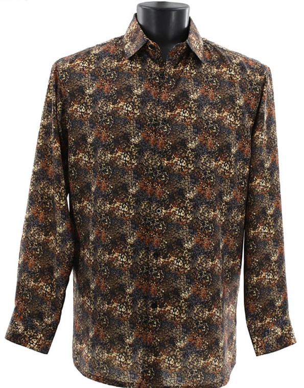  Bassiri Long Sleeve Camp Shirt - Brown Mesh Pattern