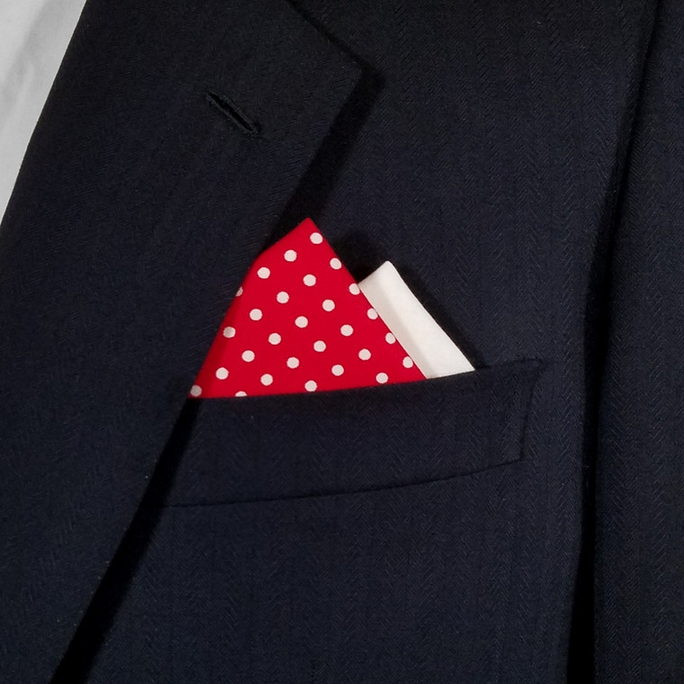 Two-Tone  Red Polka Dots with White 100% Cotton Pre-Folded Pocket Square Insert