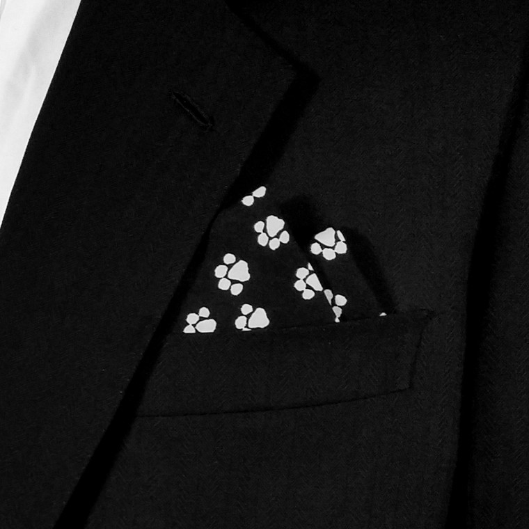 100% Cotton Black & White Paw Print Pre-Folded Pocket Square Insert