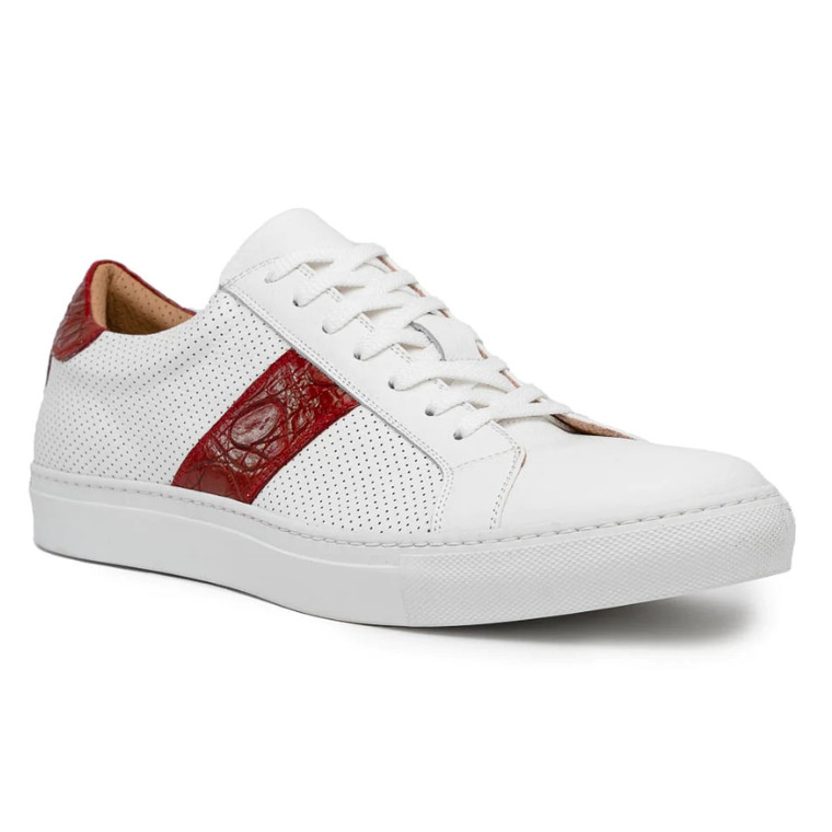 Zelli 100% Genuine Crocodile & Calfskin Sneaker - Red on White