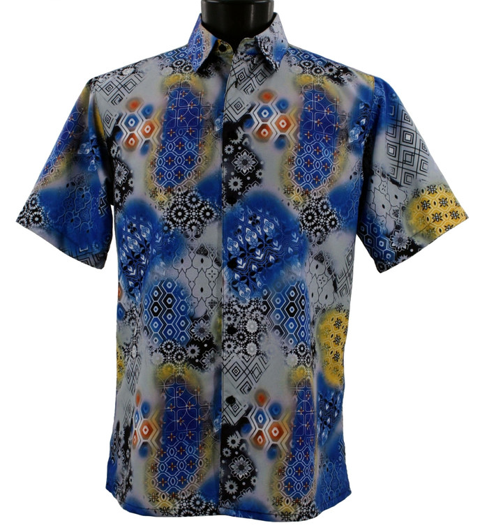 Bassiri Short Sleeve Camp Shirt - Blue Floral Collage Design