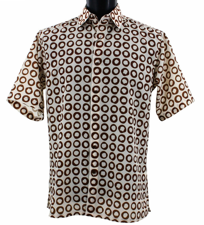Bassiri Short Sleeve Camp Shirt - Brown Odd Circles on Cream