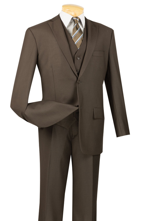 Clearance: Vinci 2-Button Classic Suit with Vest - Brown