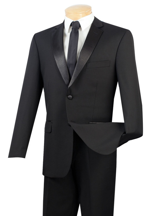 Clearance: Vinci Classic Black 2-Button Tuxedo - Flat Front Slacks
