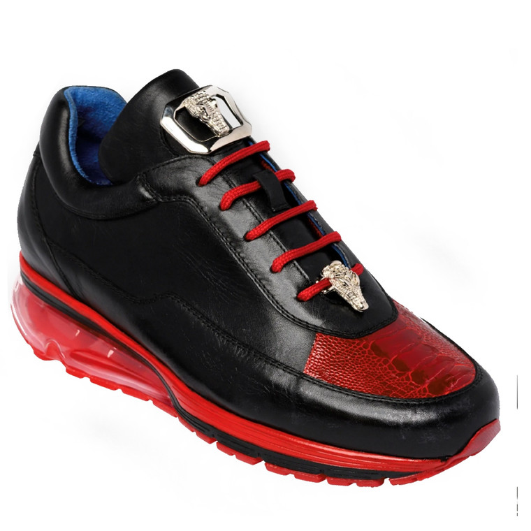 Clearance: Belvedere Genuine Ostrich and Soft Italian Calf Sneakers -Red & Black