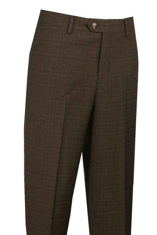 Leonardo Valenti Modern Fit Silk & Wool Blend Slacks - Brown Plaid