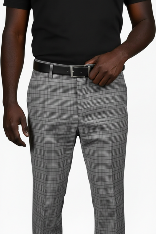 Leonardo Valenti Modern Fit Silk & Wool Blend Slacks - Black & White Plaid