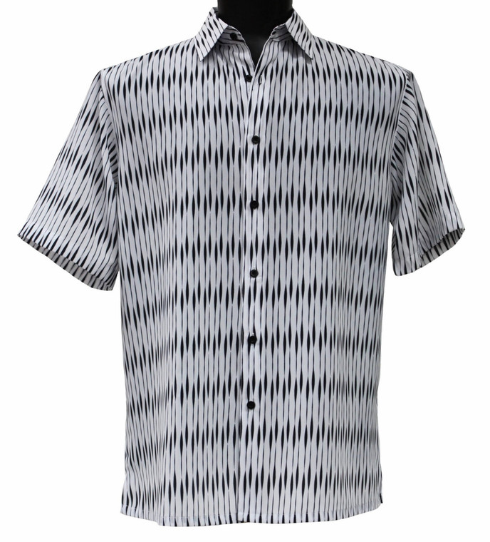 Bassiri White & Black Linear Design Short Sleeve Camp Shirt