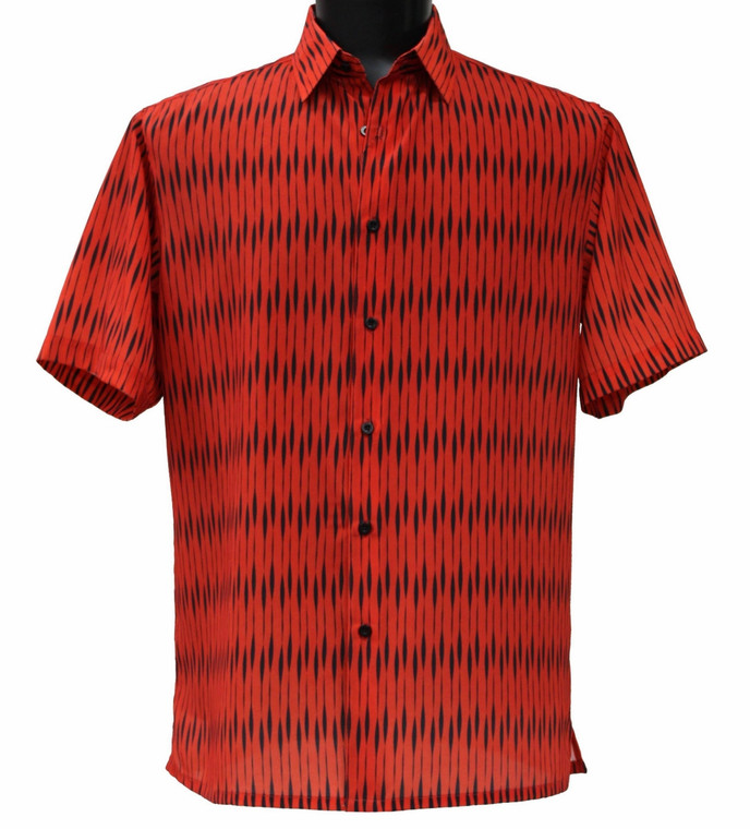 Bassiri Red & Black Linear Design Short Sleeve Camp Shirt