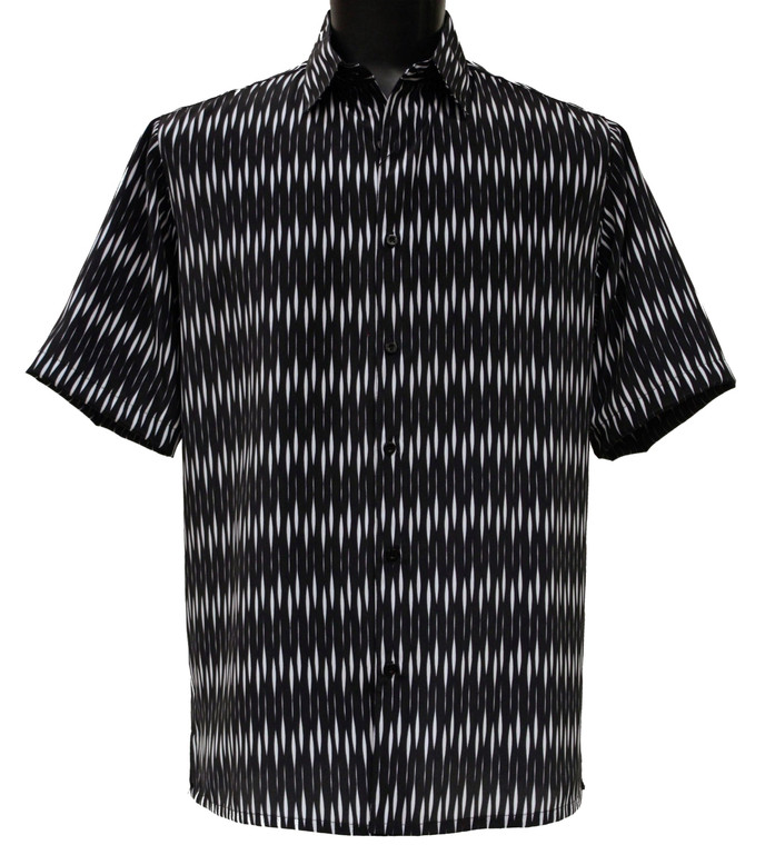 Bassiri Black & White Linear Design Short Sleeve Camp Shirt