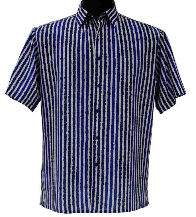 Bassiri Short Sleeve Camp Shirt - Jagged Stripes of Blue