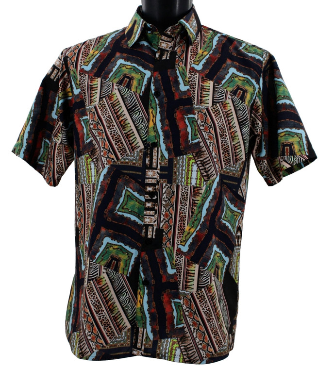 Bassiri Short Sleeve Camp Shirt -  Colorful Abstract Animal Skin Print 