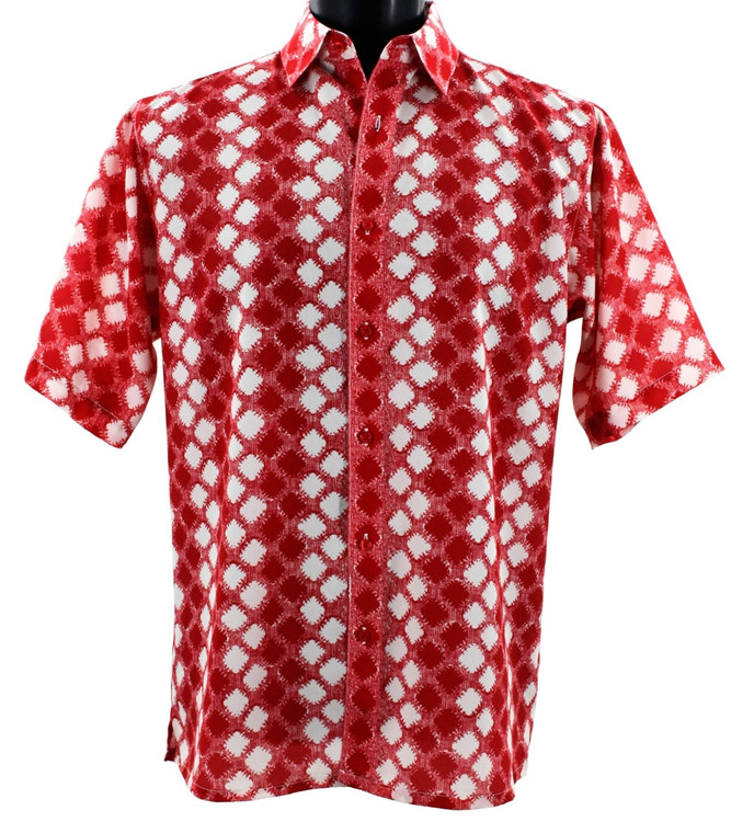 Bassiri Short Sleeve Camp Shirt - Red Diamond Patchwork Print