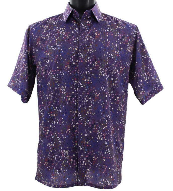 Bassiri Short Sleeve Camp Shirt - Purple Mix Pebble Design