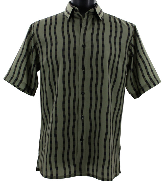 Bassiri Short Sleeve Camp Shirt - Olive and Black Block Design