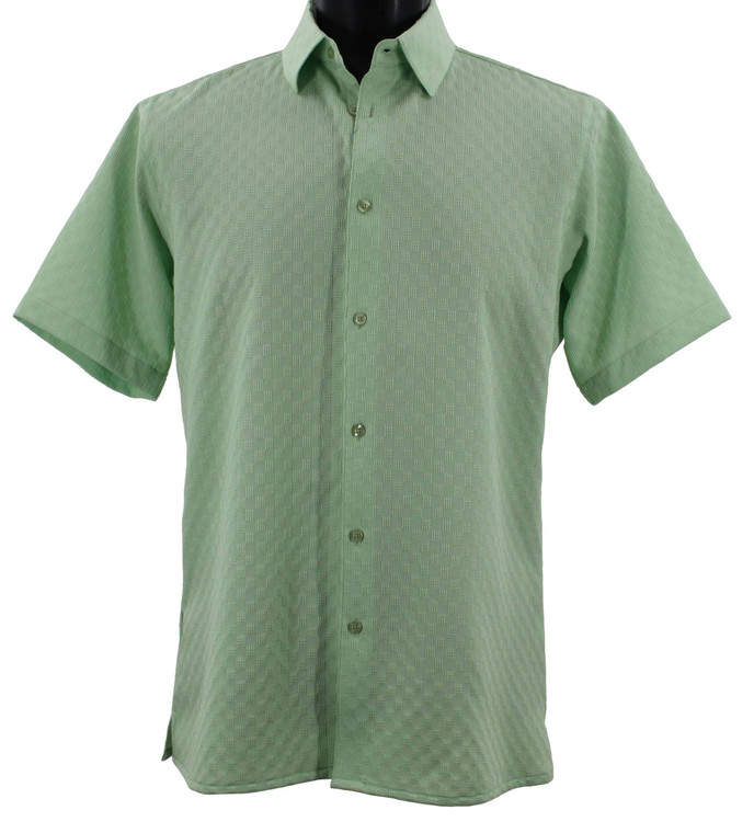 Bassiri Diamond Weave Short Sleeve Camp Shirt - Light Green