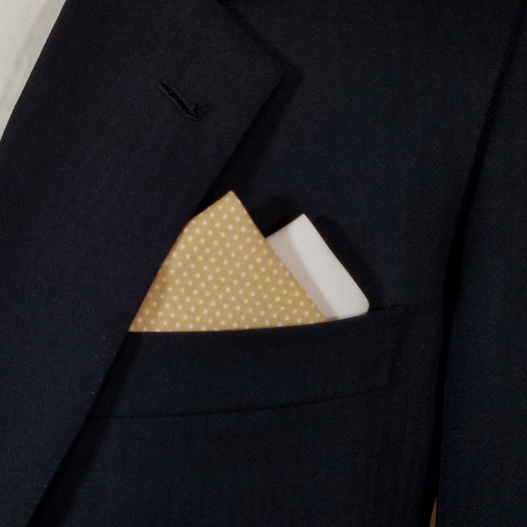 Two-Tone White Mini Dots on Tan 100% Cotton Pre-Folded Pocket Square Insert