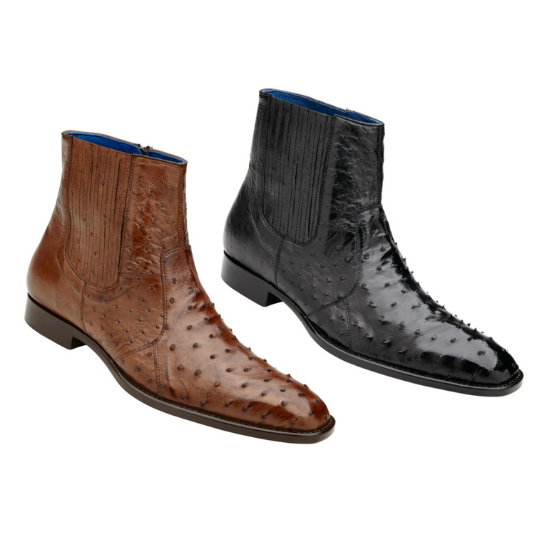 Belvedere Genuine Ostrich Quill Side Zip Ankle Boots