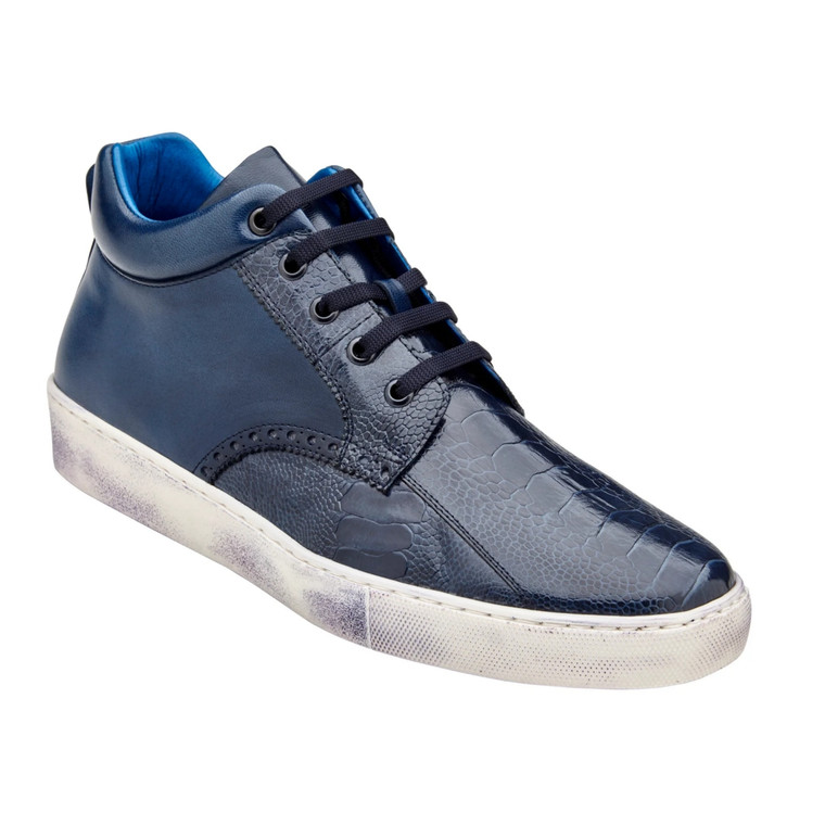  Belvedere Genuine Ostrich Leg & Calf Sneaker - Navy Blue