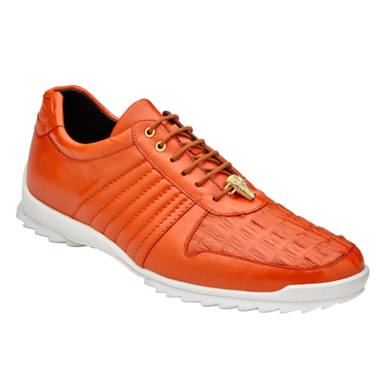 Belvedere Genuine Caiman Crocodile & Leather Sneakers - Orange