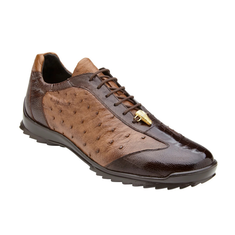 Belvedere Genuine Ostrich Quill & Leg Sneakers - Brown
