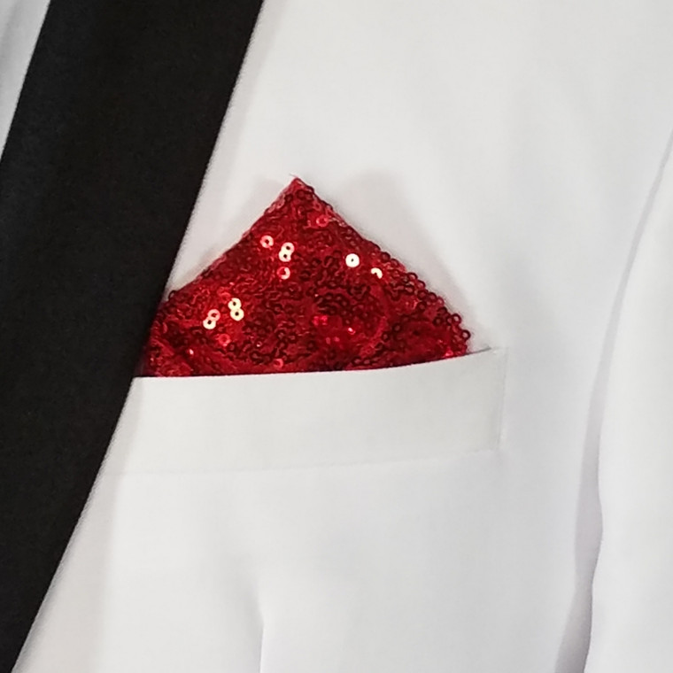 Men's Red Sequin Pre-Folded Pocket Square Insert - Point Design