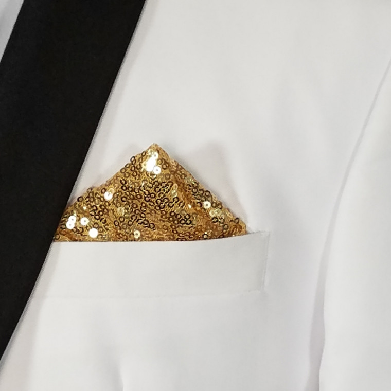 Men's Gold Sequin Pre-Folded Pocket Square Insert - Point Design