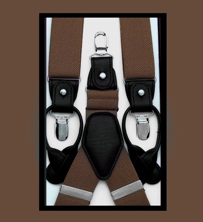 Antonia Convertible Button & Clip Stretch Braces - Suspenders - Light Brown