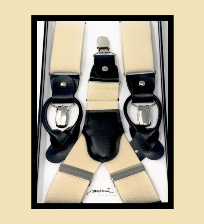 Antonia Convertible Button & Clip Stretch Braces - Suspenders - Ivory